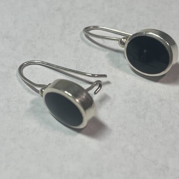 vintage sterling silver 925 post drop earrings oval black onyx stone signed ROMA - Picture 6 of 8